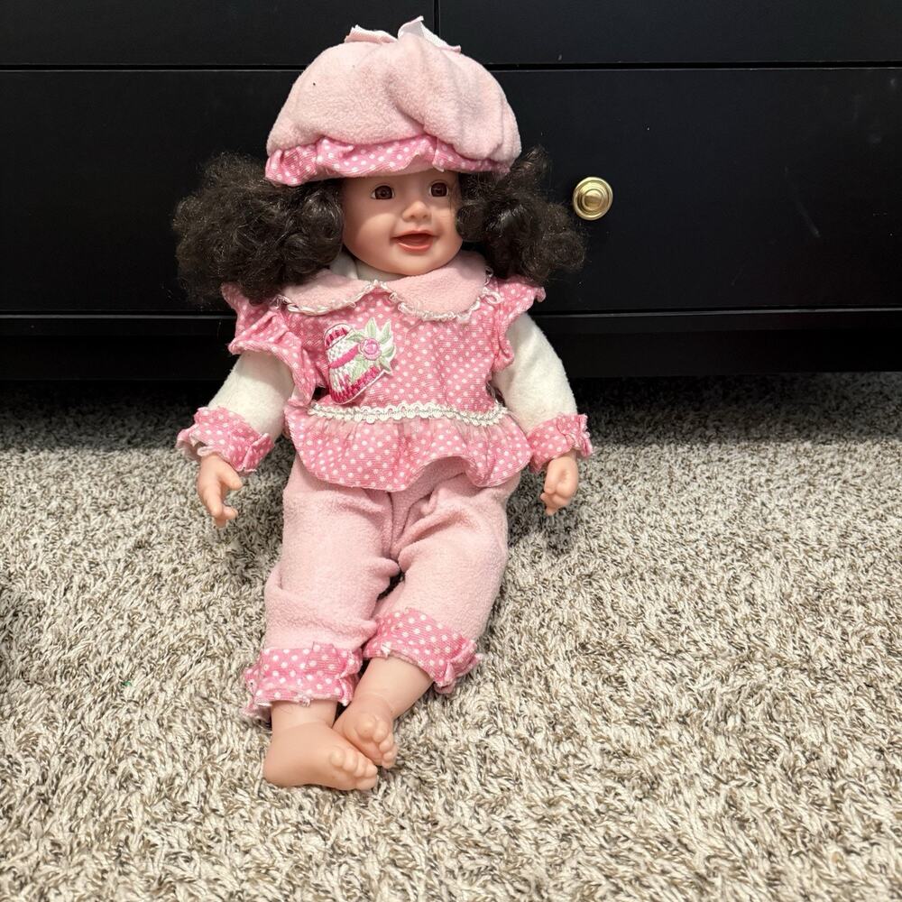 Vintage Cathay Collection 22" Vinyl Baby Doll Pink Polka Dot Outfit & Bonnet